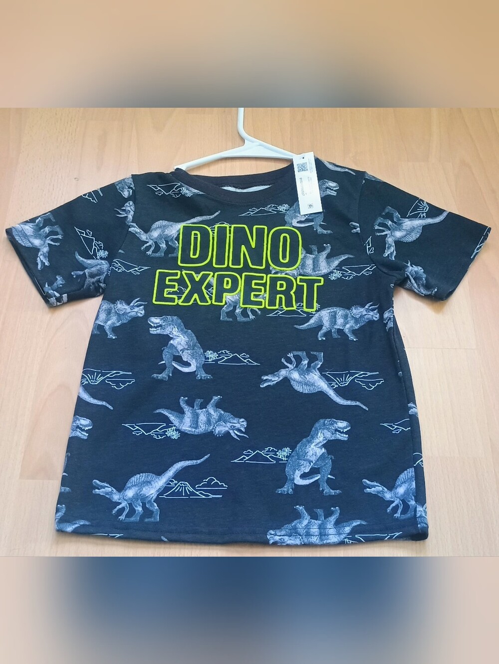 Kids Dino Expert Graphic Tee - Black with Neon Yellow Size 5T